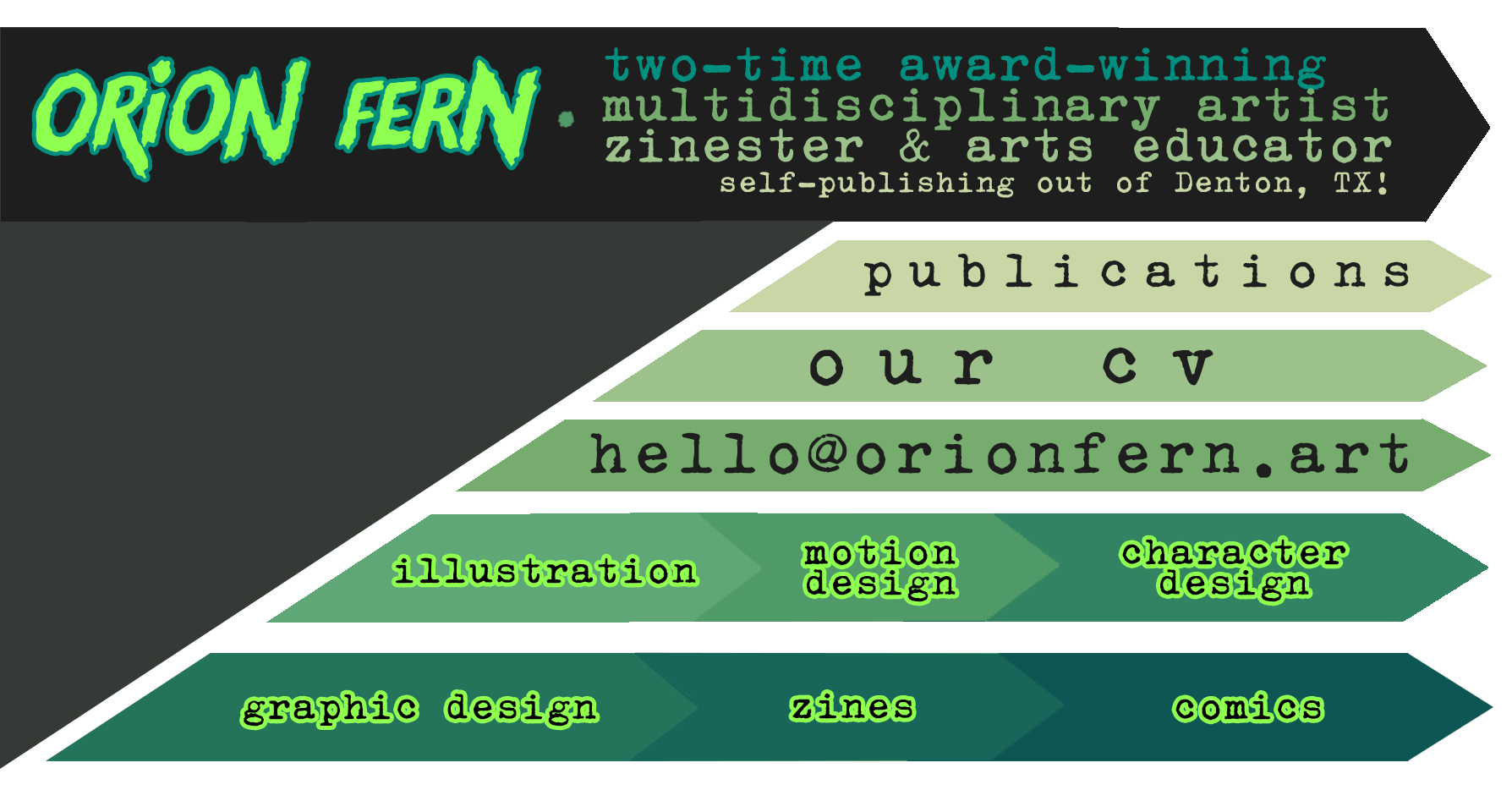 Orion Fern banner - Projects - Misc. - Resume - hello@orionfern.art